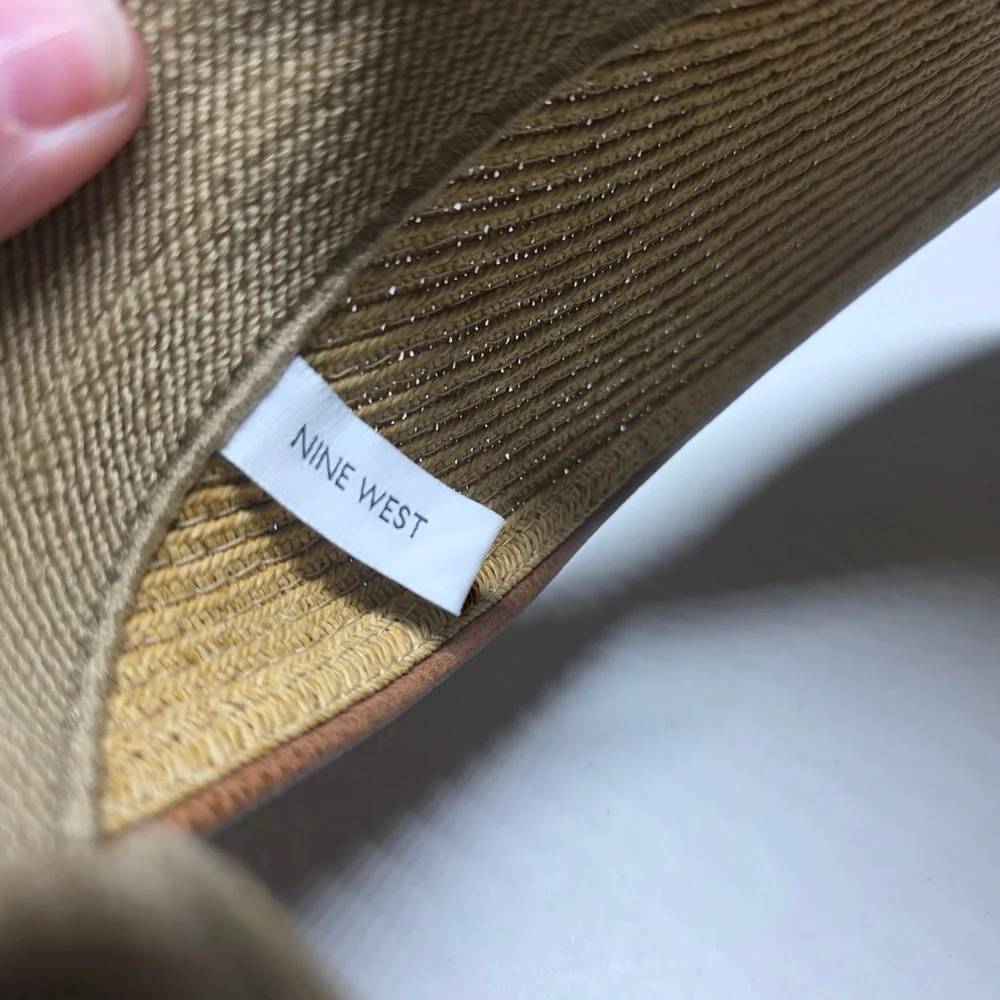 Nine West Straw Sun Visor Hat Tan Brown Woven Adjustable Hook Loop One Size